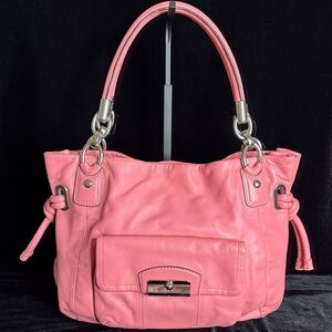 Coach Pink Leather Shoulder Bag with Silver Hardware